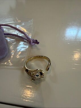 Melinda Maria Gold Cat Wrap Ring with Black Eyes size 8
